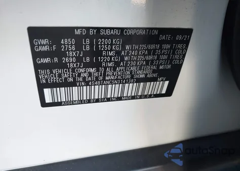 2022 Subaru Outback Limited z USA, uszkodzony, nr VIN 4S4BTANC5N3141382